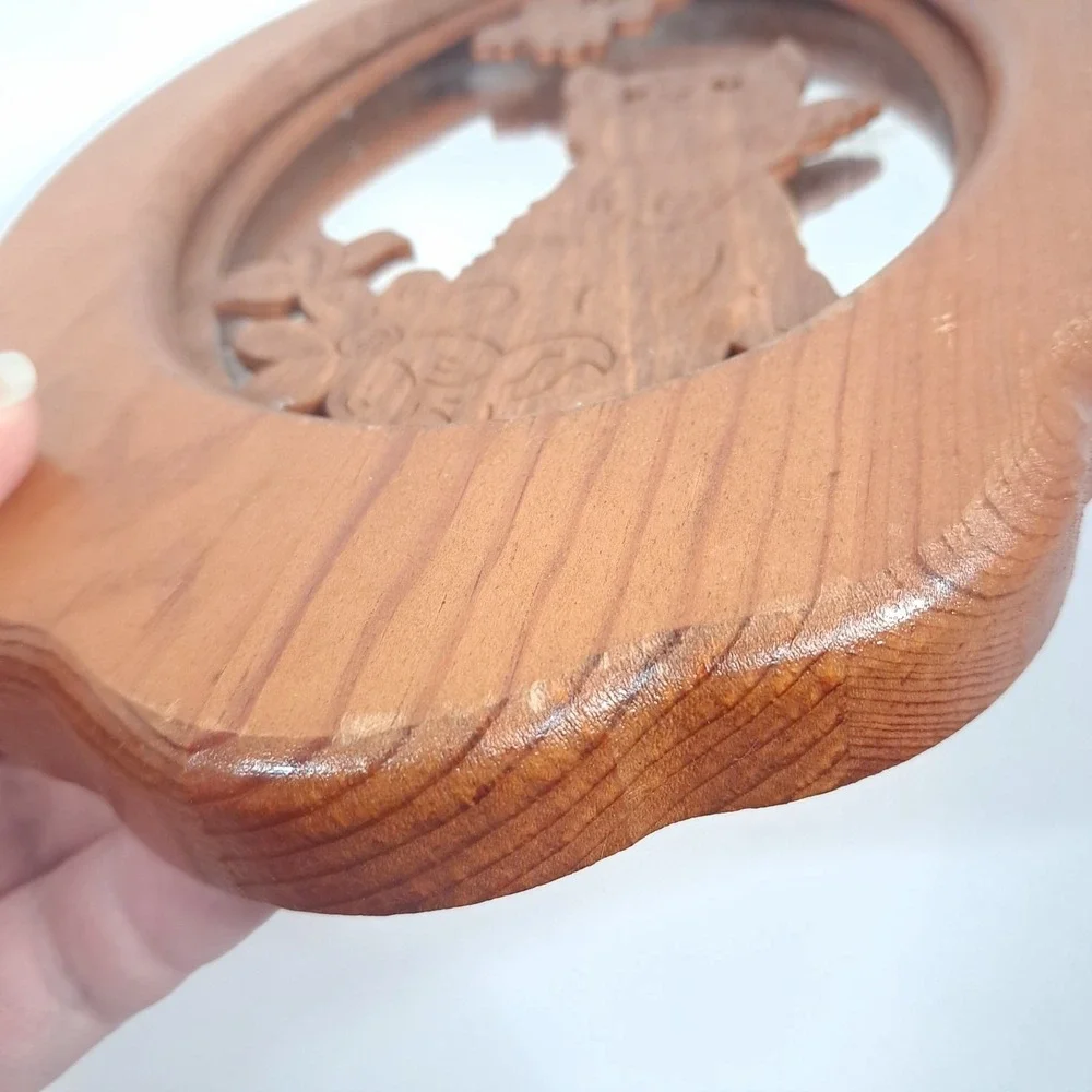 Vintage Wood cat wall mirror oval butterfly flower kitty kitten cottagecore cute
